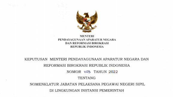 NOMENKLATUR JABATAN PELAKSANA PEGAWAI NEGERI SIPIL DI LINGKUNGAN INSTANSI PEMERINTAH