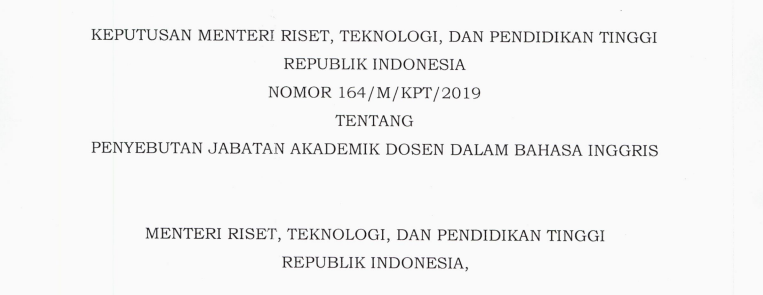 Penyebutan Jabatan Akademik Dosen Dalam Bahasa Inggris