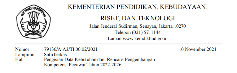 Pengisian Data Kebutuhan dan Rencana Pengembangan Kompetensi Pegawai Tahun 2022-2026