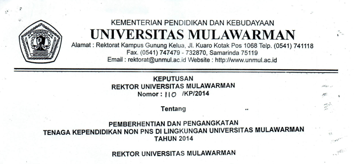 Pemberhentian dan Pengangkatan Tenaga Kependidikan Non PNS di Lingkungan Universitas Mulawarman Tahun 2014 - Pascasarjana