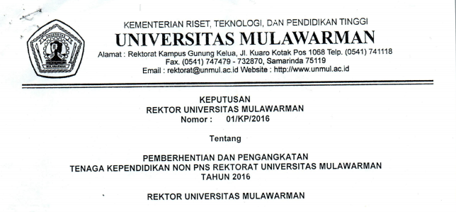 Pemberhentian dan Pengangkatan Tenaga Kependidikan Non PNS REKTORAT Universitas Mulawarman Tahun 2016