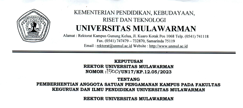 Pemberhentian Anggota Satuan Pengamanan Kampus pada Fakultas Keguruan dan Ilmu Pendidikan Universitas Mulawarman