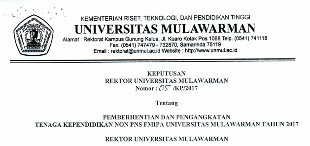 Pemberhentian dan Pengangkatan Tenaga Kependidikan Non PNS FMIPA Universitas Mulawarman Tahun 2017