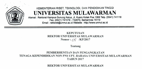 Pemberhentian dan Pengangkatan Tenaga Kependidikan Non PNS UPT. BAHASA Universitas Mulawarman Tahun 2017