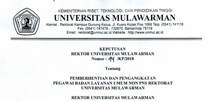 Pemberhentian dan Pengangkatan Pegawai Badan Layanan Umum Non PNS REKTORAT Universitas Mulawarman