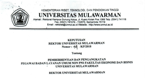 Pemberhentian dan Pengangkatan Pegawai Badan Layanan Umum Non PNS FEB Universitas Mulawarman