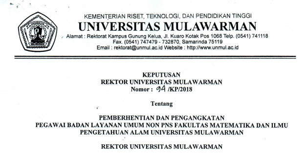 Pemberhentian dan Pengangkatan Pegawai Badan Layanan Umum Non PNS FMIPA Universitas Mulawarman