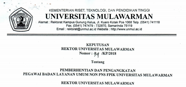 Pemberhentian dan Pengangkatan Pegawai Badan Layanan Umum Non PNS FPIK Universitas Mulawarman