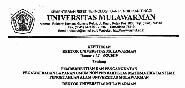 Pemberhentian dan Pengangkatan Pegawai Badan Layanan Umum Non PNS FMIPA Universitas Mulawarman