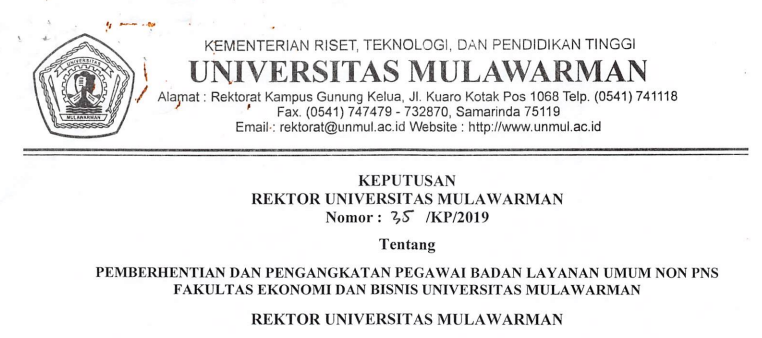 Pemberhentian dan Pengangkatan Pegawai Badan Layanan Umum Non PNS FEB Universitas Mulawarman