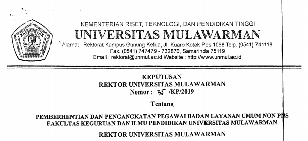 Pemberhentian dan Pengangkatan Pegawai Badan Layanan Umum Non PNS FKIP Universitas Mulawarman