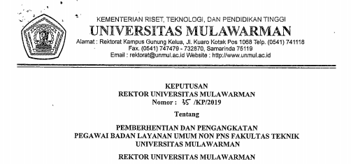 Pemberhentian dan Pengangkatan Pegawai Badan Layanan Umum Non PNS FT Universitas Mulawarman