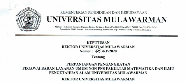 Perpanjangan Pengangkatan Pegawai Badan Layanan Umum Non PNS FMIPA Universitas Mulawarman