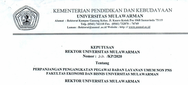 Perpanjangan Pengangkatan Pegawai Badan Layanan Umum Non PNS FEB Universitas Mulawarman