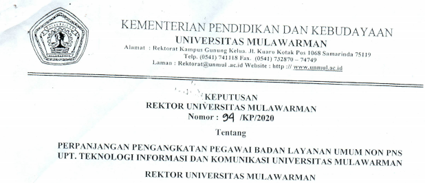 Perpanjangan Pengangkatan Pegawai Badan Layanan Umum Non PNS UPT. TEKNOLOGI INFORMASI DAN KOMUNIKASI Universitas Mulawarman