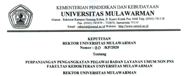 Perpanjangan Pengangkatan Pegawai Badan Layanan Umum Non PNS FK Universitas Mulawarman