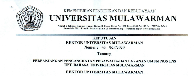 Perpanjangan Pengangkatan Pegawai Badan Layanan Umum Non PNS UPT. BAHASA Universitas Mulawarman