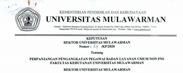 Perpanjangan Pengangkatan Pegawai Badan Layanan Umum Non PNS FAHUTAN Universitas Mulawarman