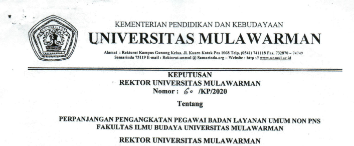 Perpanjangan Pengangkatan Pegawai Badan Layanan Umum Non PNS FIB Universitas Mulawarman