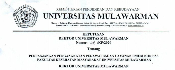 Perpanjangan Pengangkatan Pegawai Badan Layanan Umum Non PNS FKM Universitas Mulawarman