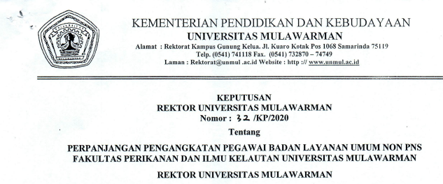 Perpanjangan Pengangkatan Pegawai Badan Layanan Umum Non PNS FPIK Universitas Mulawarman