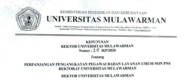 Perpanjangan Pengangkatan Pegawai Badan Layanan Umum Non PNS REKTORAT Universitas Mulawarman