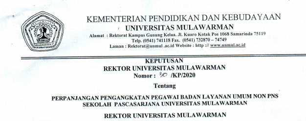 Perpanjangan Pengangkatan Pegawai Badan Layanan Umum Non PNS SEKOLAH PASCASARJANA Universitas Mulawarman
