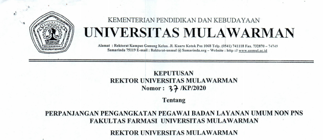 Perpanjangan Pengangkatan Pegawai Badan Layanan Umum Non PNS FF Universitas Mulawarman
