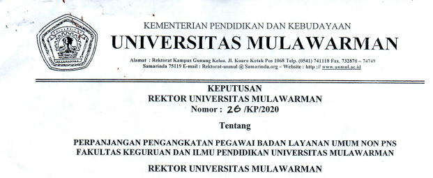 Perpanjangan Pengangkatan Pegawai Badan Layanan Umum Non PNS FKIP Universitas Mulawarman