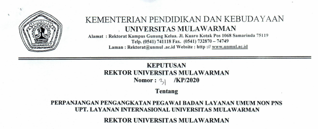 Perpanjangan Pengangkatan Pegawai Badan Layanan Umum Non PNS UPT. LAYANAN INTERNASIONAL Universitas Mulawarman