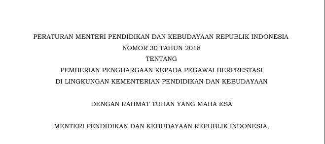 PEMBERIAN PENGHARGAAN KEPADA PEGAWAI BERPRESTASI  DI LINGKUNGAN KEMENTERIAN PENDIDIKAN DAN KEBUDAYAAN