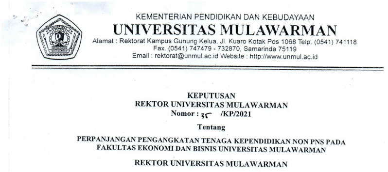 Perpanjangan Pengangkatan Tenaga Kependidikan Non PNS FEB Universitas Mulawarman