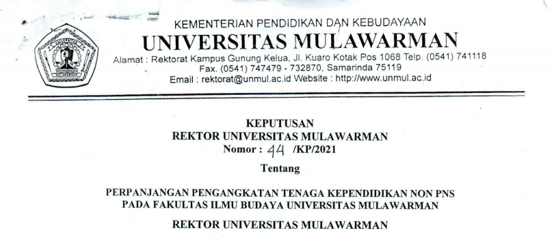 Perpanjangan Pengangkatan Tenaga Kependidikan Non PNS FIB Universitas Mulawarman