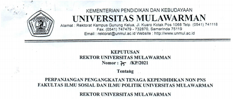 Perpanjangan Pengangkatan Tenaga Kependidikan Non PNS FISIPOL Universitas Mulawarman