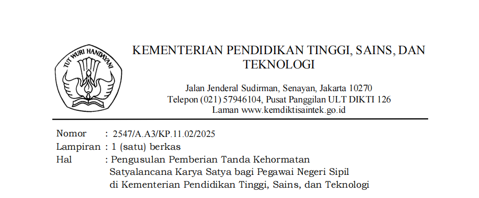 Surat Edaran Pengusulan Satyalancana Periode Mei 2026