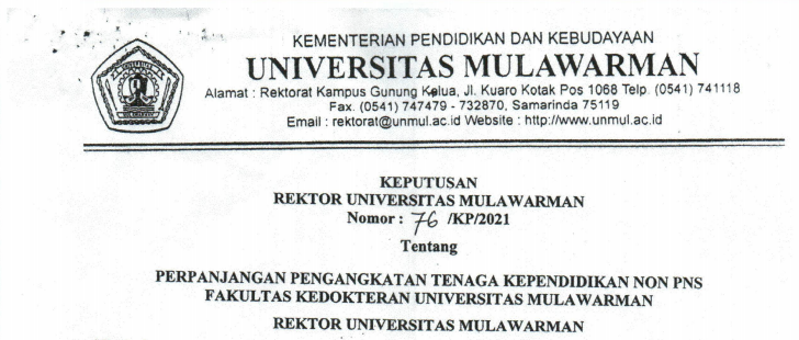 Perpanjangan Pengangkatan Tenaga Kependidikan Non PNS FK Universitas Mulawarman