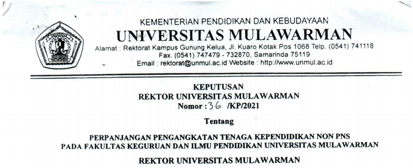 Perpanjangan Pengangkatan Tenaga Kependidikan Non PNS FKIP Universitas Mulawarman