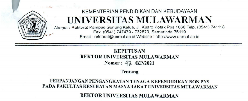 Perpanjangan Pengangkatan Tenaga Kependidikan Non PNS FKM Universitas Mulawarman