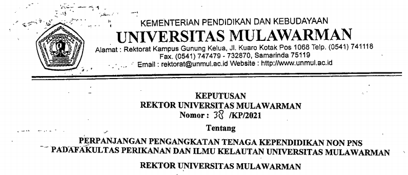 Perpanjangan Pengangkatan Tenaga Kependidikan Non PNS FPIK Universitas Mulawarman