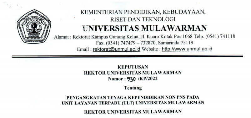 Pengangkatan Tenaga Kependidikan Non PNS Pada Unit Layanan Terpadu (ULT) Universitas Mulawarman
