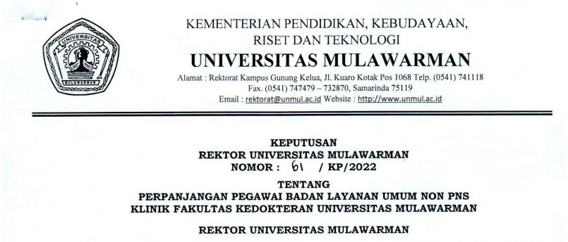 Perpanjangan Pegawai Badan Layanan Umum Non PNS Klinik Kedokteran Universitas Mulawarman
