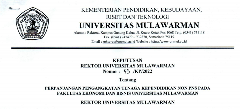 Perpanjangan Pengangkatan Tenaga Kependidikan Non PNS Fakultas Ekonomi dan Bisnis Universitas Mulawarman