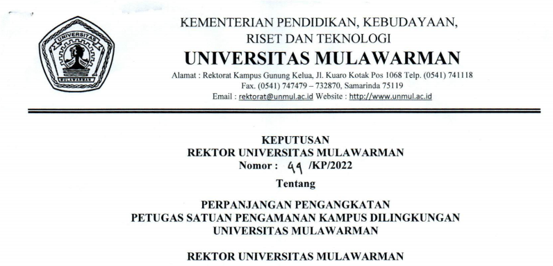 Perpanjangan Pengangkatan Pertugas Satuan Pengamanan Kampus Universitas Mulawarman