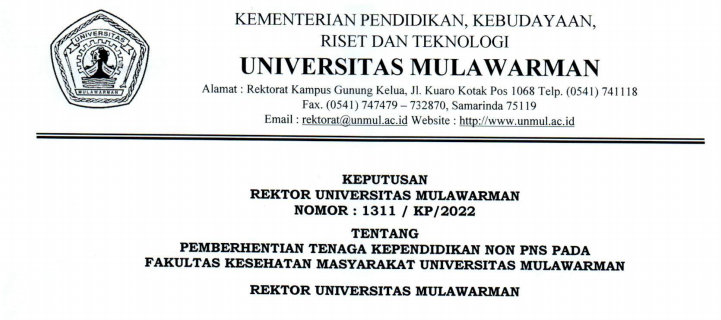 Pemberhentian Tenaga Kependidikan Non PNS Fakultas Kesehatan Masyarakat Universitas Mulawarman