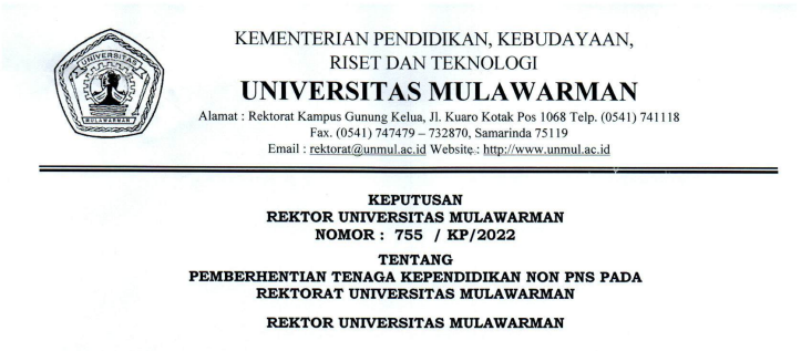 Pemberhentian Tenaga Kependidikan Non PNS Rektorat Universitas Mulawarman