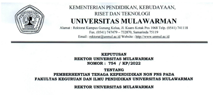 Pemberhentian Tenaga Kependidikan Non PNS Fakultas Keguruan dan Ilmu Pendidikan Universitas Mulawarman
