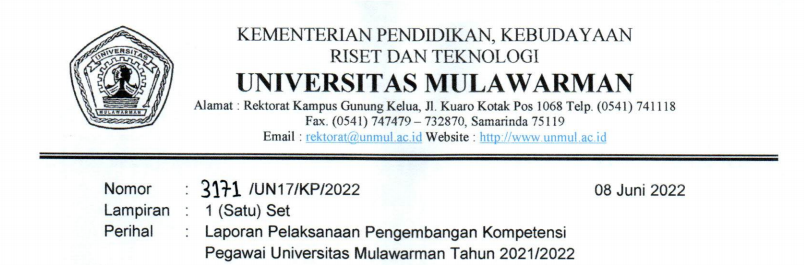 Laporan Pelaksanaan Pengembangan Kompetensi Pegawai Universitas Mulawarman Tahun 2021/2022